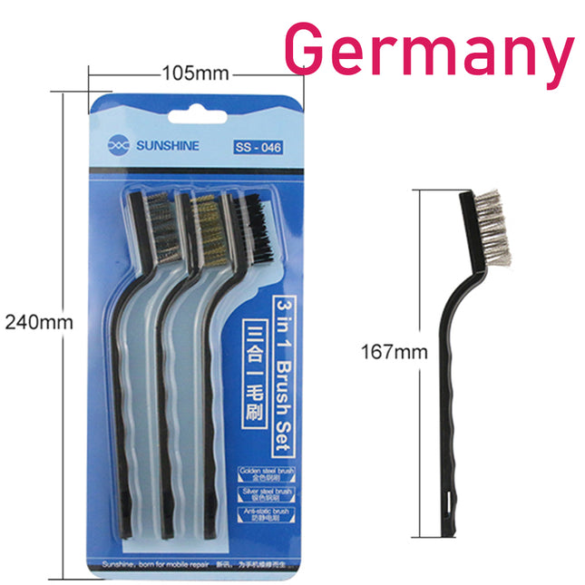 Sunshine SS-046 3 In 1 Stainless Cleaning Brush Motherboard Dust Remove PCB Clean Set ***DE Warehouse***
