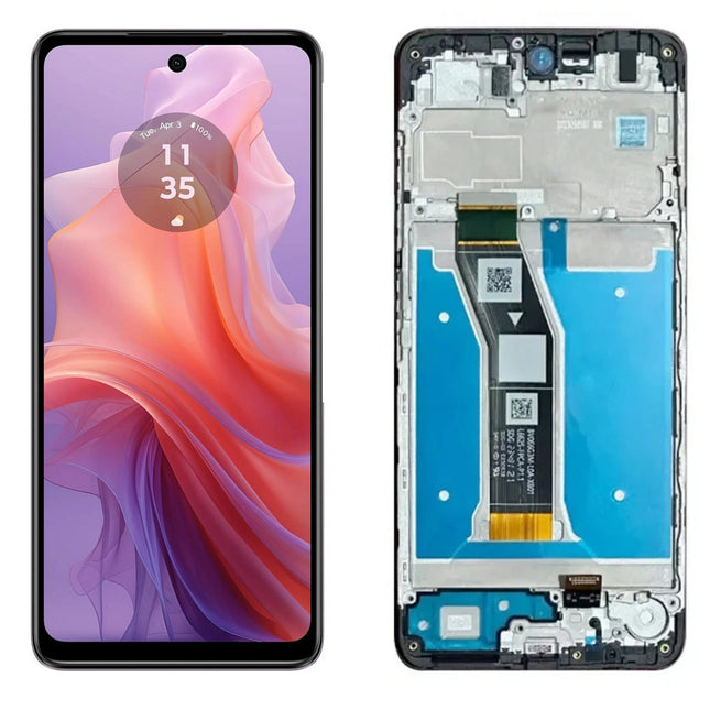 For Motorola E14 / LCD Assembly With frame / black  (Refurbished)(SKU:1559434)