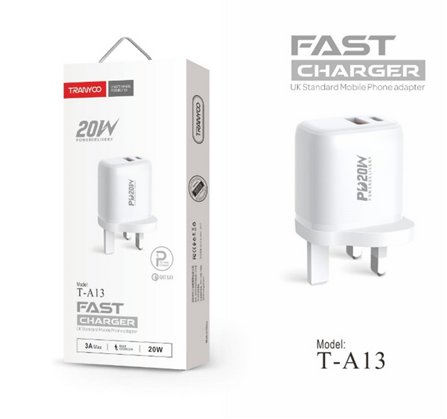 A13 TRANYOO iPhone PD20W/PD+QC3.0 Fast Charge/UK Standard