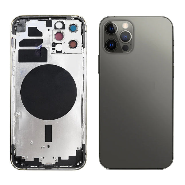 For iPhone 12 Pro | Back Cover With Middle Frame+Side Key+Camera Cover+Sim Card Holder(No Logo) | Black(Aftermarket Plus)
