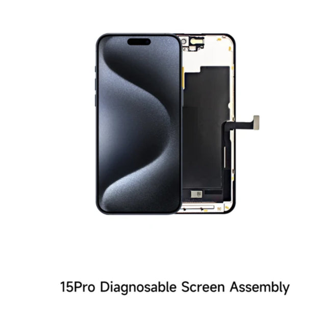 For iPhone 15 pro LCD assembly FHD no pop-up window / support run diagnostic Black Aftermarket (SKU:1562909)