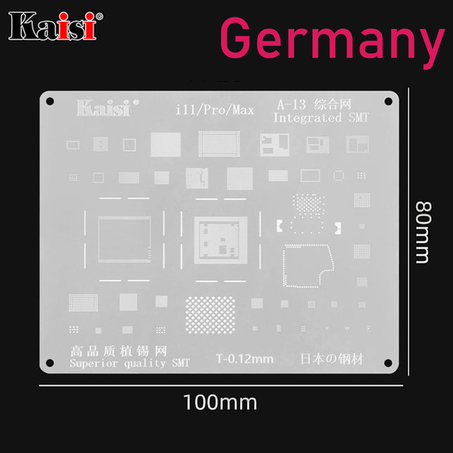 Kaisi 0.12mm BGA Reballing Stencil Solder Template for iPhone IC CPU (A-13) | 11/Pro/ProMax***DE Warehouse***