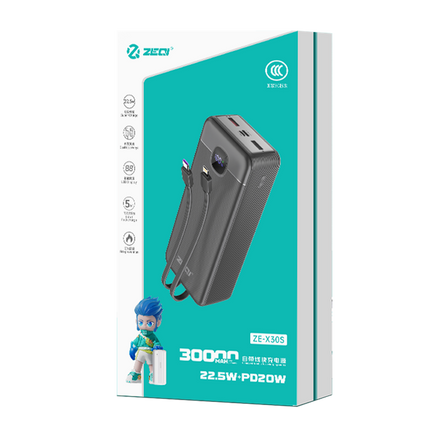 Zeqi ZE-X30 Power Bank with cable 30000mah / 22.5W Super Fast charge +PD 20W Fast charge White(SKU:1554653)