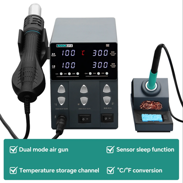 Sugon-212 2 in 1 Soldering Station with T12 Handle Soldering Iron Hot Air Heat Gun