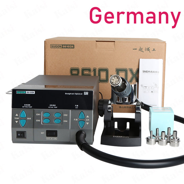 SUGON 8610DX 1200W Hot Air Rework Station LED Display Lead-Free Heat Gun Microcomputer Temperature Adjustable 5nozzle ***DE Warehouse***