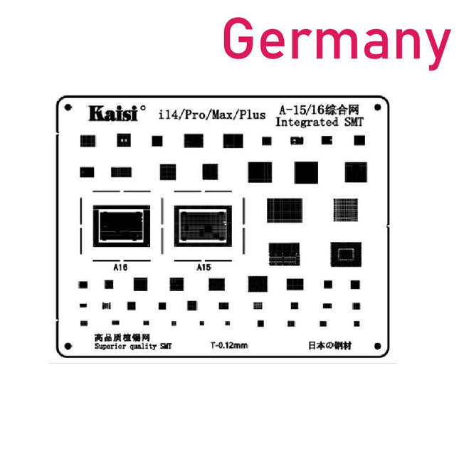 Kaisi 0.12mm BGA Reballing Stencil Solder Template for iPhone IC CPU (A-16) | i14/PLUS/PRO/PROMAX***DE Warehouse***