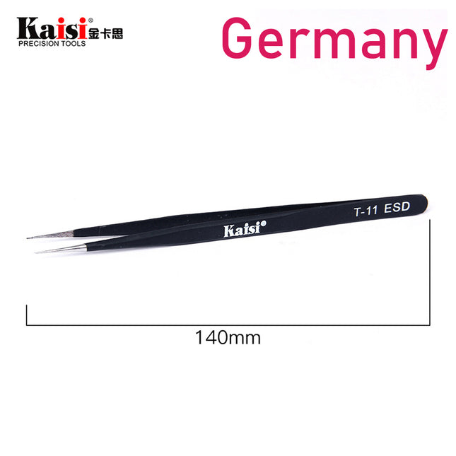 Kaisi T-11 Tweezer Straight | black for ESD anti-static***DE Warehouse***