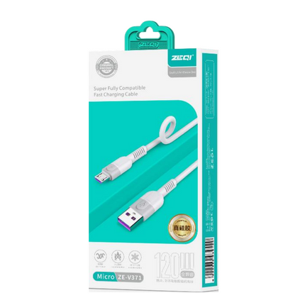 zeqi ZE-V371 120W Fire anti-freeze silica gel super flash cable/micro to USB
