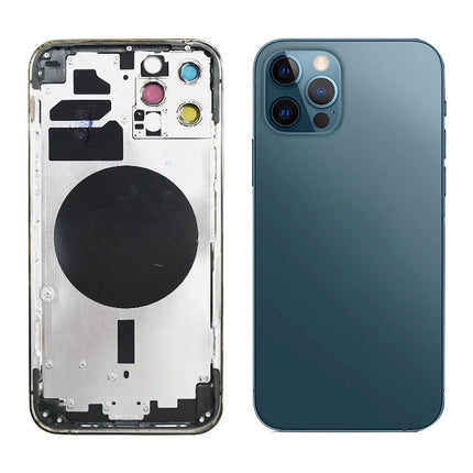 For iPhone 12 Pro | Back Cover With Middle Frame+Side Key+Camera Cover+Sim Card Holder(No Logo) | Blue(Aftermarket Plus)