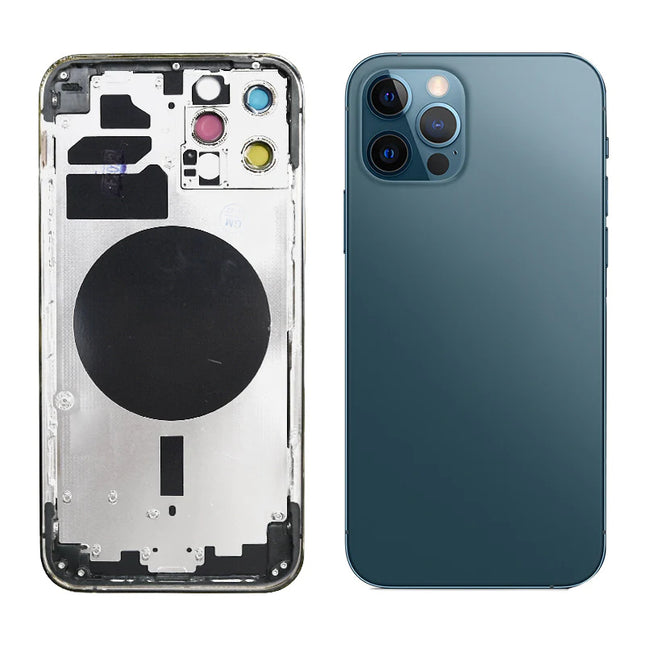 For iPhone 12 Pro | Back Cover With Middle Frame+Side Key+Camera Cover+Sim Card Holder(No Logo) | Blue(Aftermarket Plus)