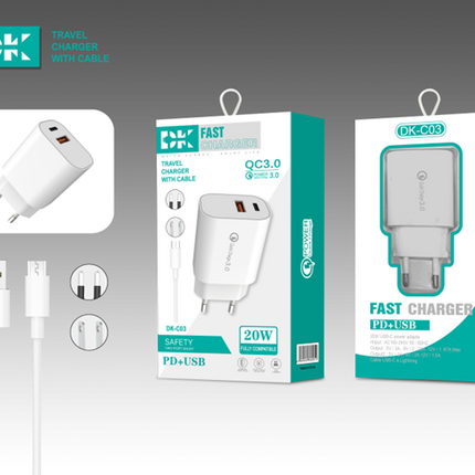 DK-C03/PD18w QC3.0/European standard charger+Micro cable 