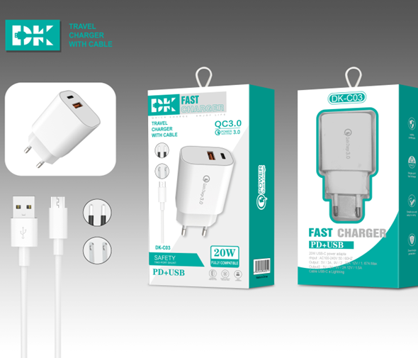 DK-C03/PD18w QC3.0/European standard charger+Micro cable 