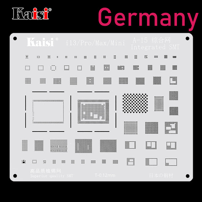 Kaisi 0.12mm BGA Reballing Stencil Solder Template for iPhone IC CPU (A-15) | 13 /PRO/PROMAX***DE Warehouse***