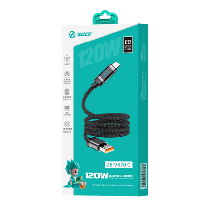 Zeqi ZE-V370 USB to Type C Cable | 6A with LED |1.2m fabric braided wire (SKU:1497202)