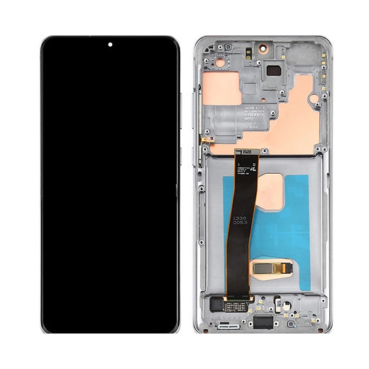 For Samsung Galaxy S20 Ultra/S20 Ultra 5G/Silver | LCD Assembly With Frame | White(Refurbished)