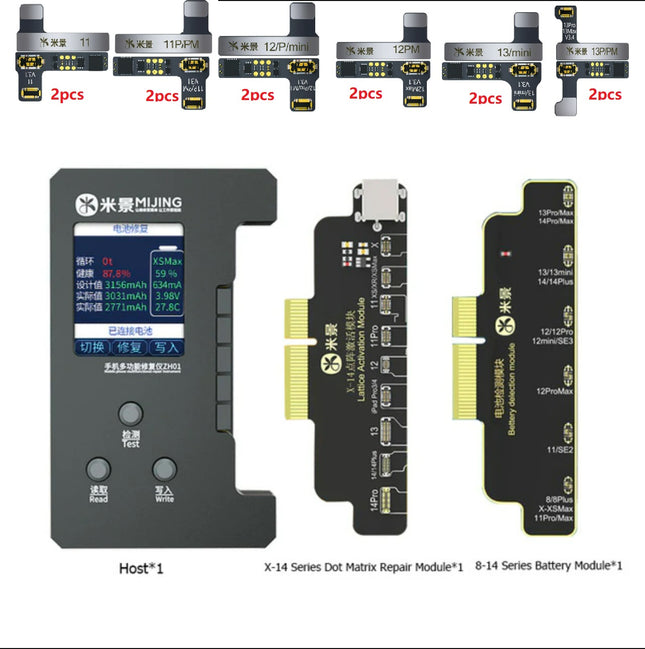 Mijing ZH01 Programmer For iPhone 8-14 Pro Max Dot Projector/Battery/Original Color Repair* ( Battery set/Host with 2pcs board and 12pcs cable )