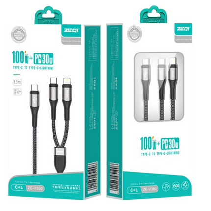 zeqi ZE-V380 Fast Charge Cable 1.5M / Type C to Type C 100W / Type C to Lighting 30W PD(SKU:1554605)