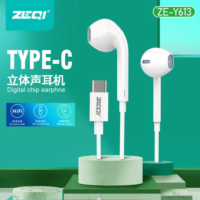 Zeqi ZE-Y613 Handsfree(semi-in-ear)|type C|length 1.2m|TEP material 