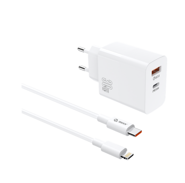 ZeQi ZE-EU013L-C / 2 in 1 charger with Linghting - Type C cable / 30W PD Quick Charger / EU Standard