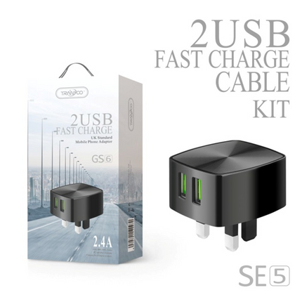 GS6 TRANYOO/Dual USB 2.4A Fast Charge Black/UK Standard