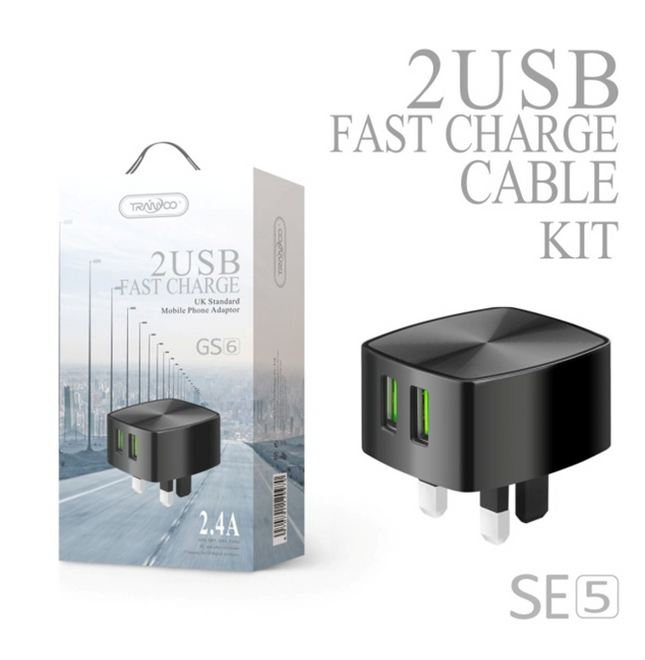 GS6 TRANYOO/Dual USB 2.4A Fast Charge Black/UK Standard