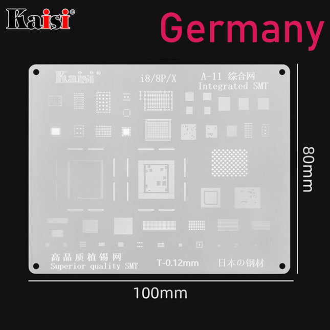 Kaisi 0.12mm BGA Reballing Stencil Solder Template for iPhone IC CPU (A-11) | 8/8P/X***DE Warehouse***