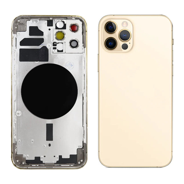 For iPhone 12 Pro | Back Cover With Middle Frame+Side Key+Camera Cover+Sim Card Holder(No Logo) | Gold(Aftermarket Plus)