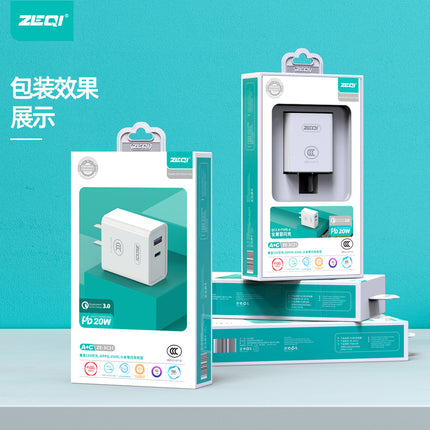 Zeqi ZE-3C31 Fast Charger/PD 20W+QC GB|Fireproof material|National CCC quality certification/US Plug(SKU:1497601)